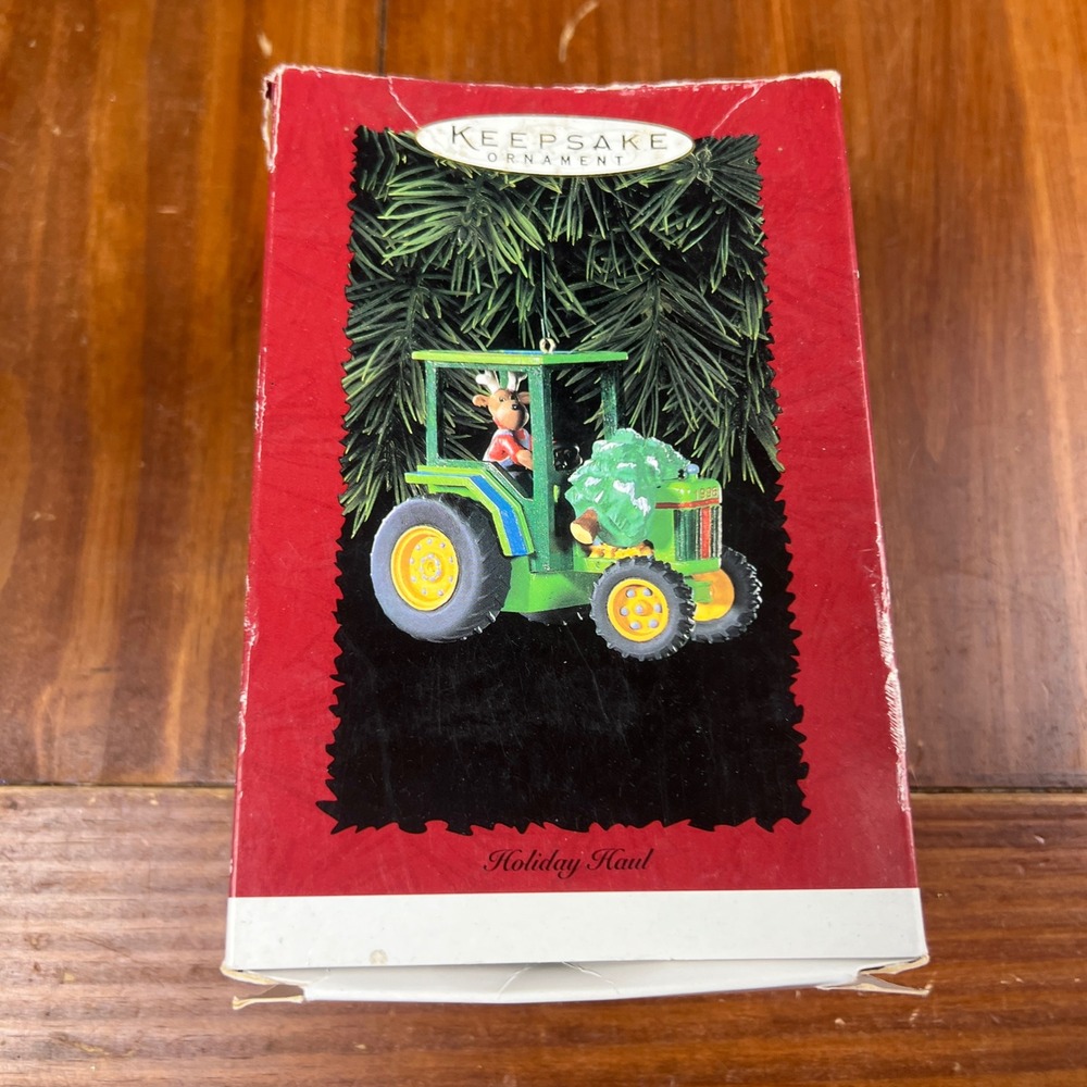 1996 Hallmark Keepsake Ornament Holiday Haul Reindeer Tractor Linda Sickman